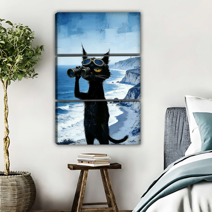 Cool Cat with Binoculars Beach Wall Art - Funny Animal Poster|Liberty Signs #L474