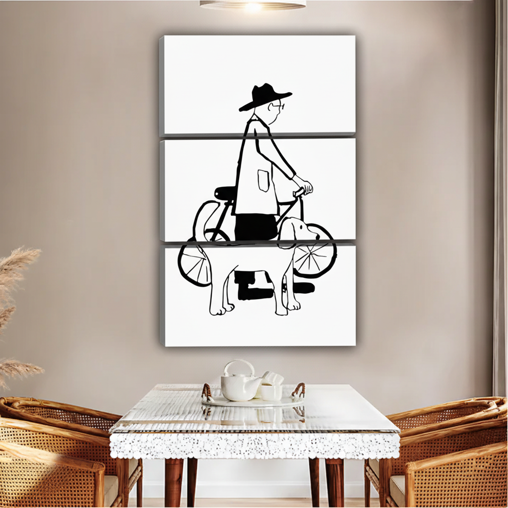 Pet Lover Minimalist Wall Art – Man Cycling with Dog Line Drawing|Liberty Signs #L519