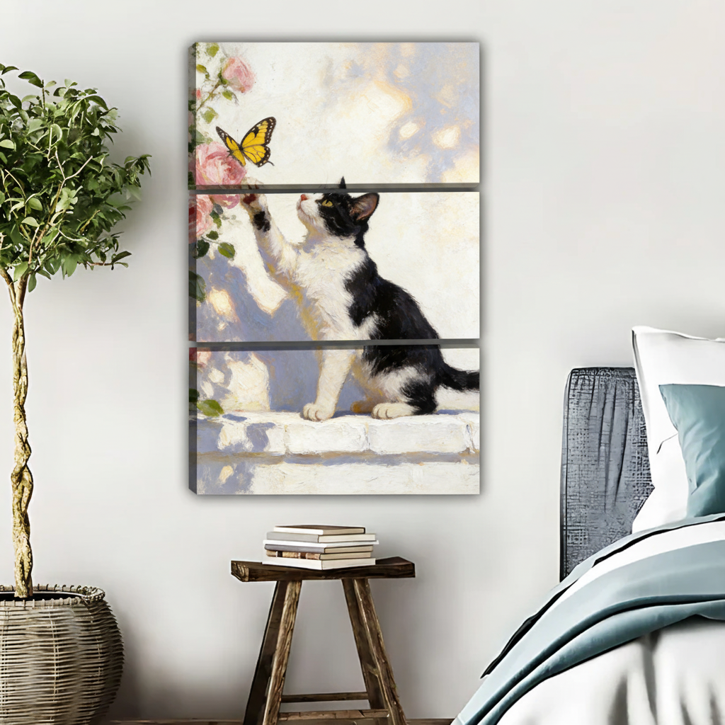 Cat & Butterfly Wall Art - Soft Watercolor Print|Liberty Signs #L507