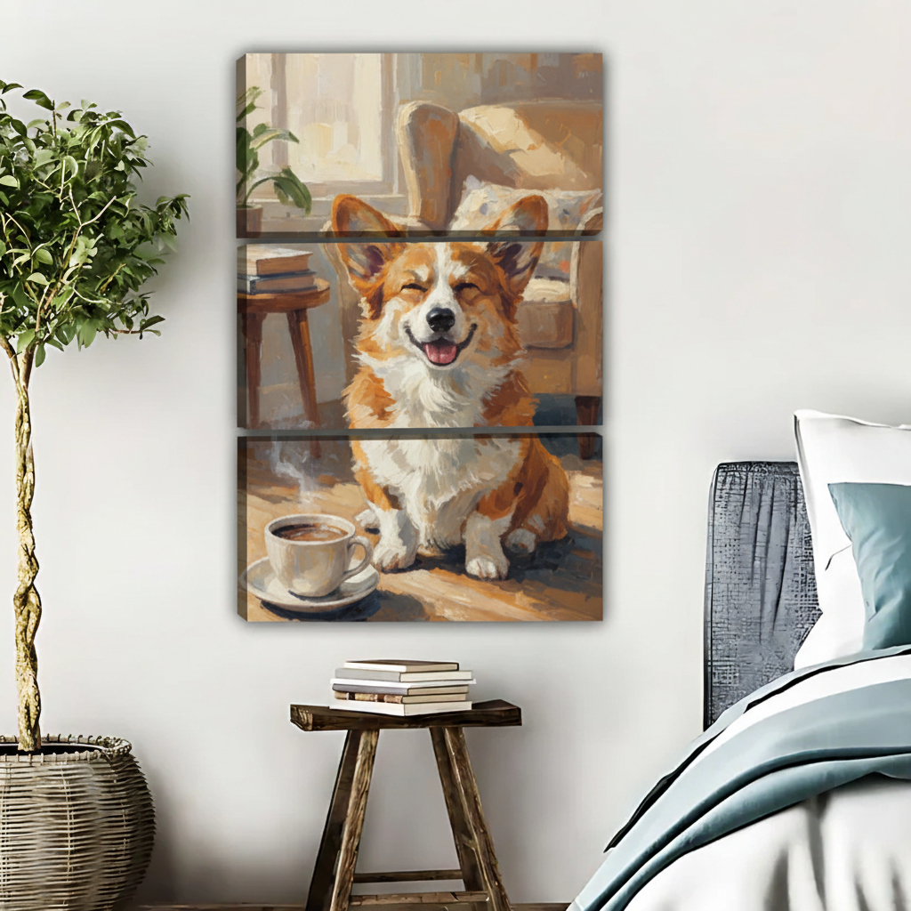 Corgi Dog Wall Art - Cozy Coffee Time Print|Liberty Signs #L373