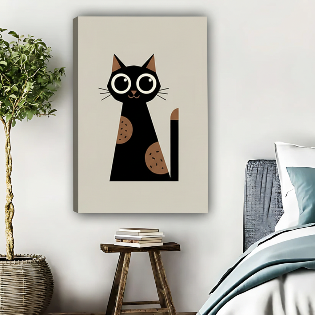 Minimalist Black Cat Art Print - Modern Geometric Wall Decor|Liberty Signs #L436