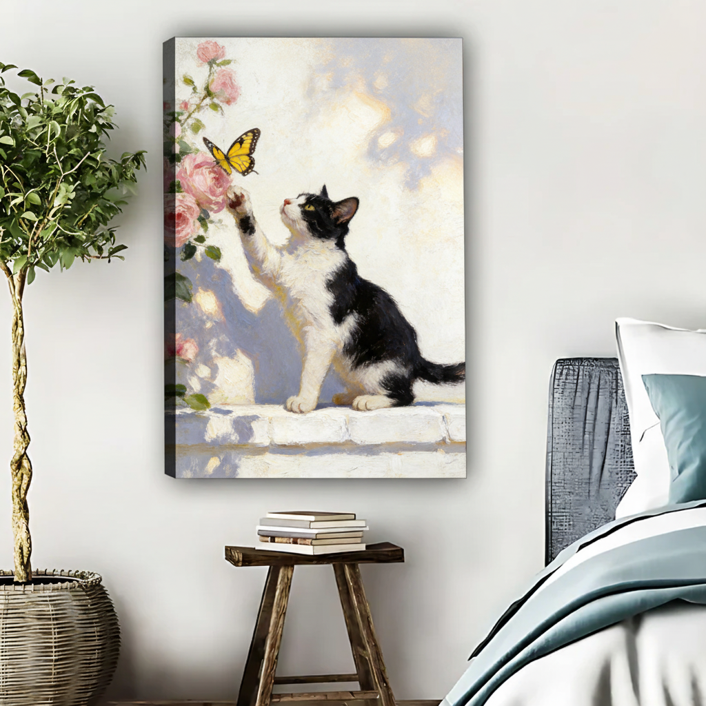 Cat & Butterfly Wall Art - Soft Watercolor Print|Liberty Signs #L507