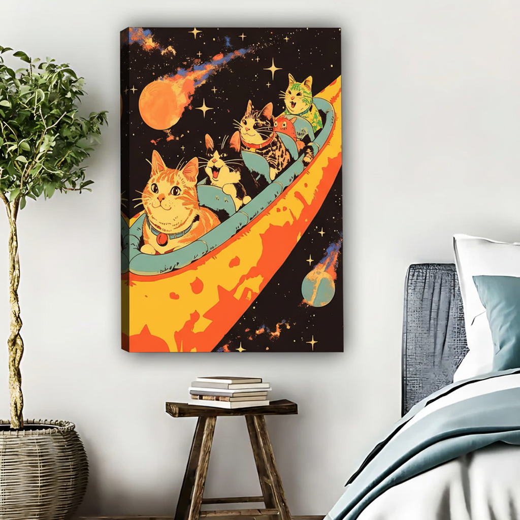 Space Cats Taco Rocket Wall Art - Funny Cosmic Animal Print|Liberty Signs #L610