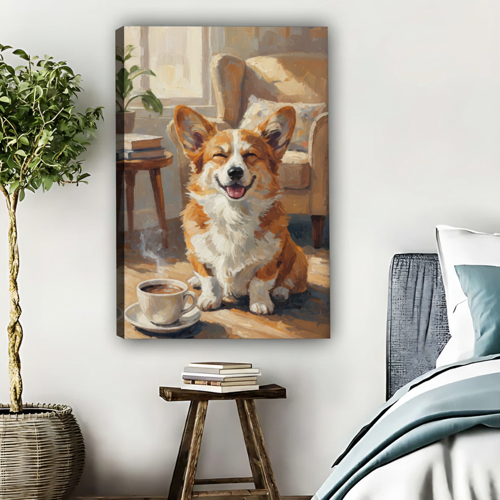 Corgi Dog Wall Art - Cozy Coffee Time Print|Liberty Signs #L373