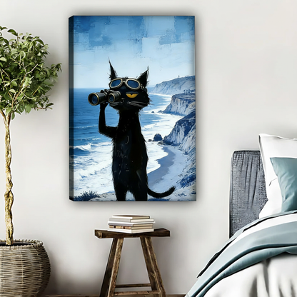 Cool Cat with Binoculars Beach Wall Art - Funny Animal Poster|Liberty Signs #L474