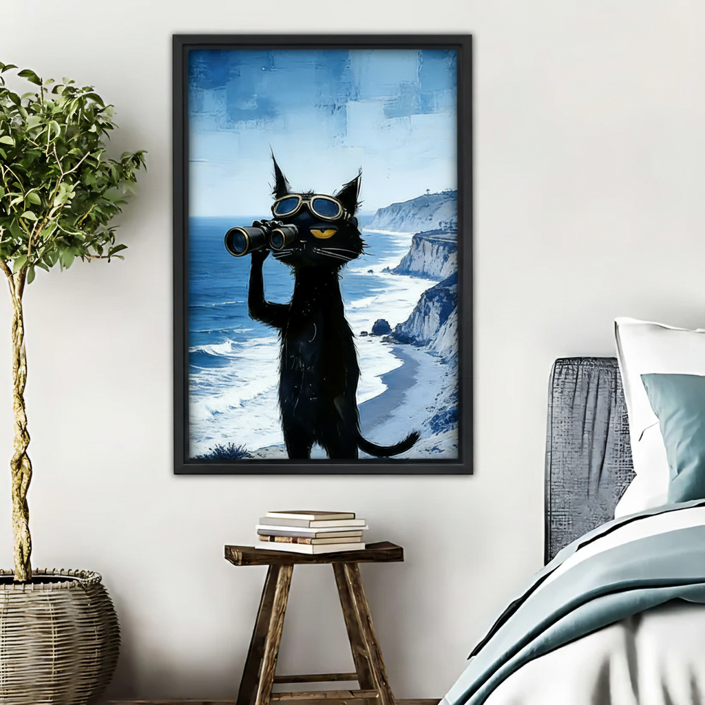 Cool Cat with Binoculars Beach Wall Art - Funny Animal Poster|Liberty Signs #L474