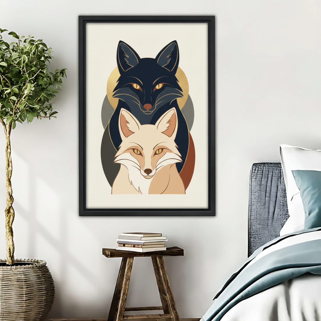 Dual Fox Art Print - Modern Geometric Animal Wall Decor|Liberty Signs #L450