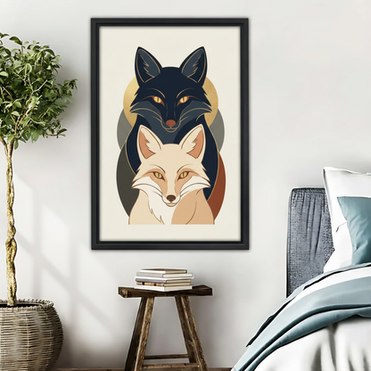 Dual Fox Art Print - Modern Geometric Animal Wall Decor|Liberty Signs #L450