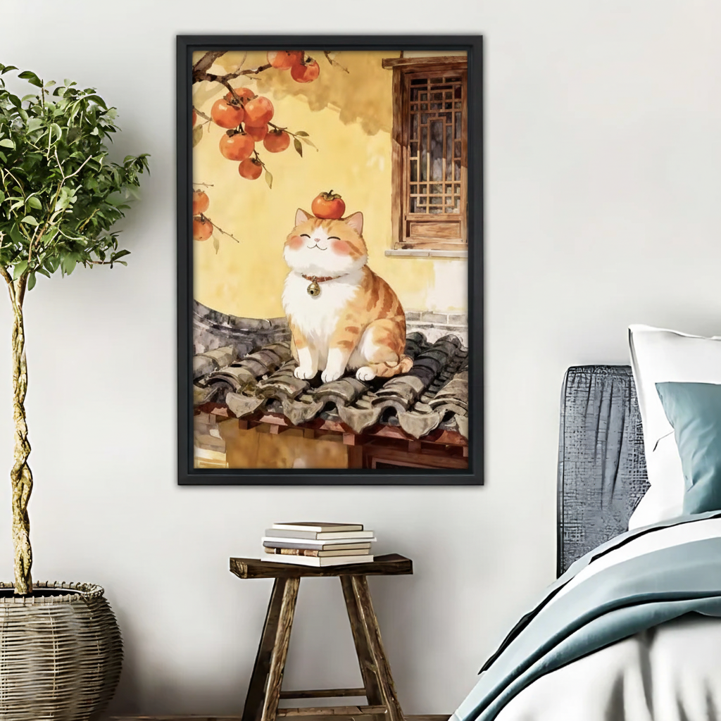 Orange Cat on Roof Wall Art - Asian Inspired Cat Print|Liberty Signs #L528
