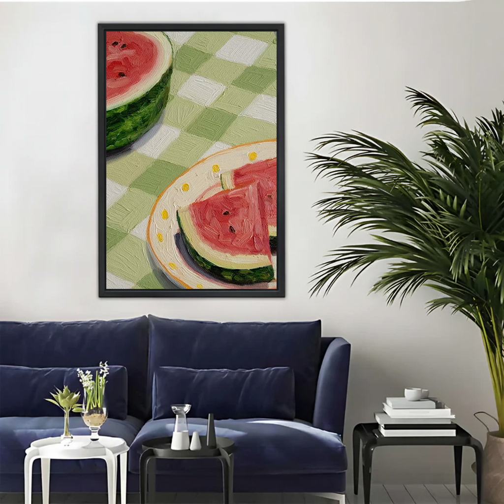 Watermelon Slices on Checkered Cloth — Summer Kitchen Wall Art| Liberty Signs#L960