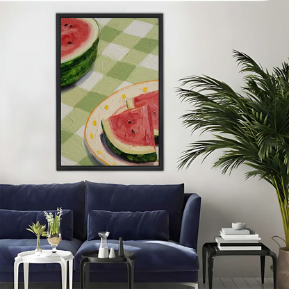 Watermelon Slices on Checkered Cloth — Summer Kitchen Wall Art| Liberty Signs#L960