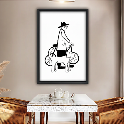 Pet Lover Minimalist Wall Art – Man Cycling with Dog Line Drawing|Liberty Signs #L519