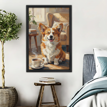 Corgi Dog Wall Art - Cozy Coffee Time Print|Liberty Signs #L373