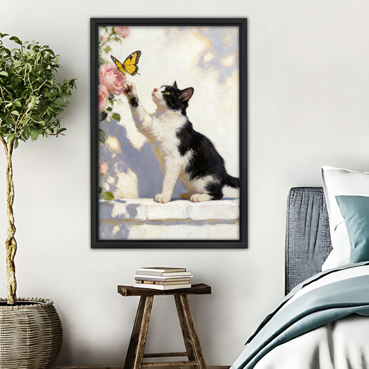 Cat & Butterfly Wall Art - Soft Watercolor Print|Liberty Signs #L507