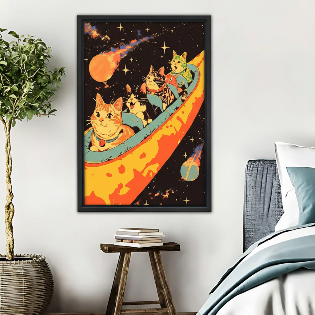 Space Cats Taco Rocket Wall Art - Funny Cosmic Animal Print|Liberty Signs #L610