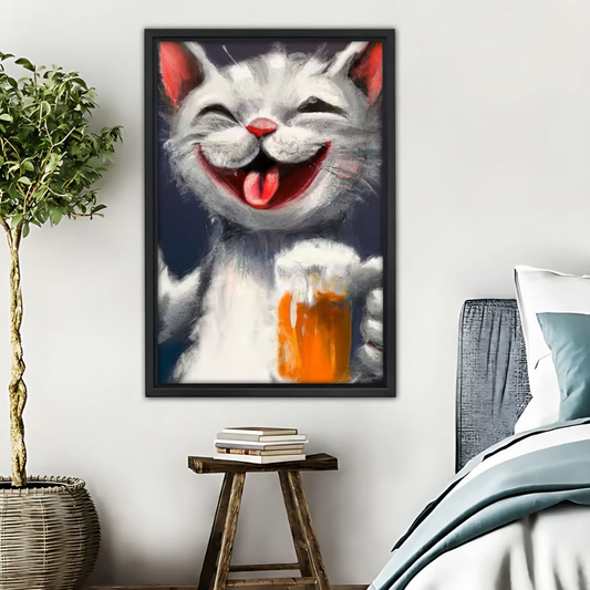 Happy Cat with Beer Wall Art - Funny Animal Canvas Print|Liberty Signs #L540