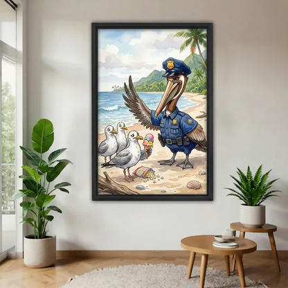 Beach Patrol Pelican Canvas Wall Art L6520