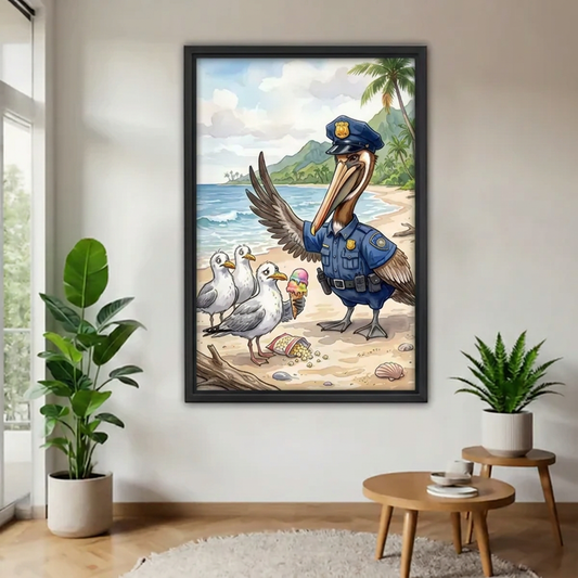 Beach Patrol Pelican Canvas Wall Art L6520