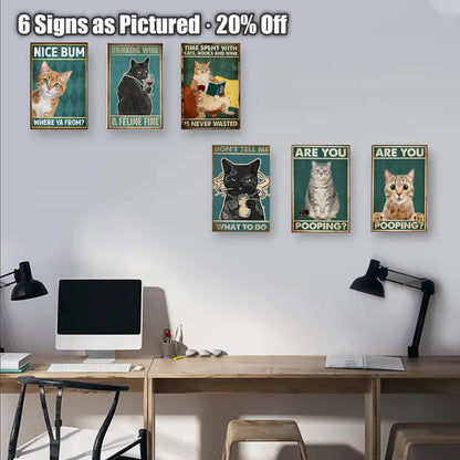 Funny Cat Wall Art Set – 8x12 Inch Vintage Metal Signs (1/3/6/10 Pieces)#ZH2018