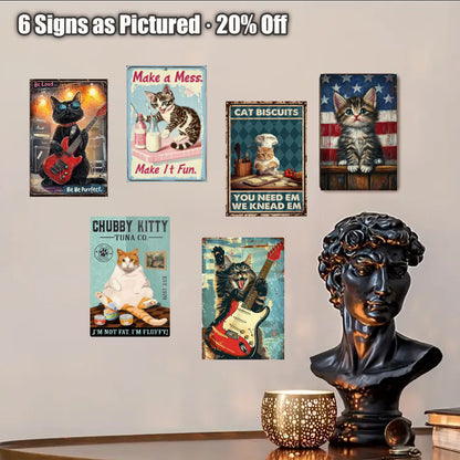 8x12 Cute Cat Metal Sign – Retro Tin Wall Art for Cat Lovers & Kitchens  (1/3/6/10 Pieces)| Liberty Signs #ZH2247