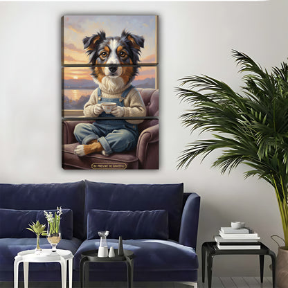 Australian Shepherd Coffee Canvas Art - "Be Present, Be Grateful" Dog Print| Liberty Signs #L302