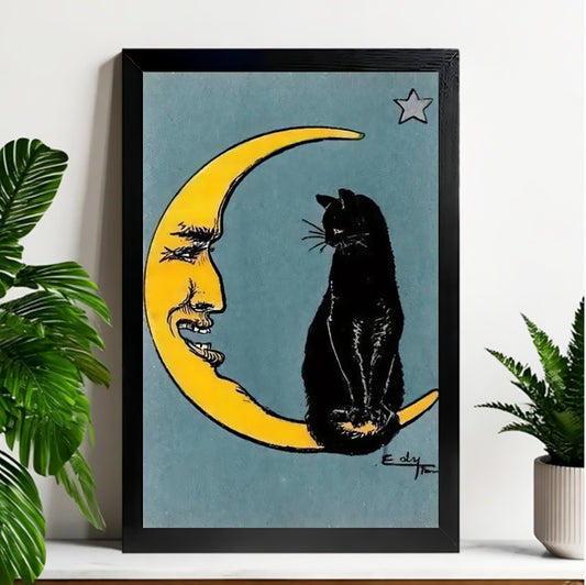 12x18 Black Cat Framed Wall Art – Whimsical Pet-Inspired Print for Kitchen or Entry | Liberty Signs #M7007