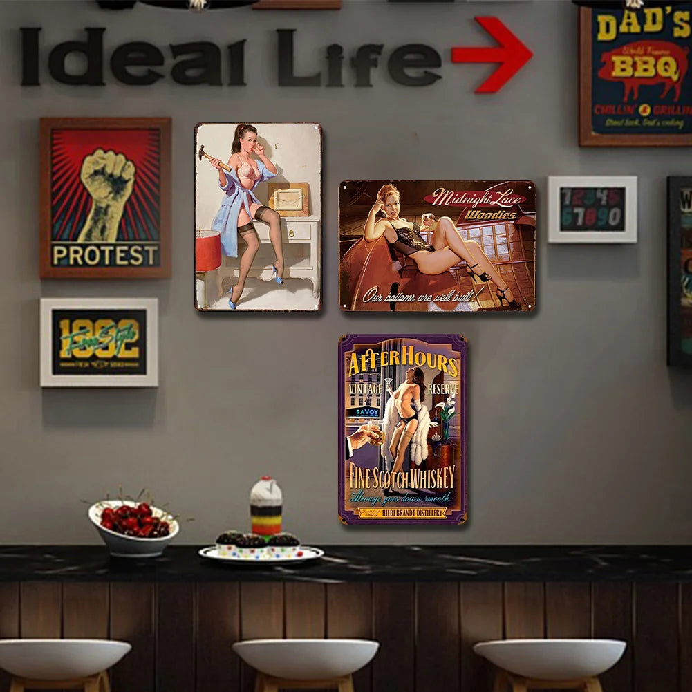 8x12 Pin-Up Girl Metal Sign – Retro Tin Wall Art for Garage & Bar Decor | Liberty Signs #ZH3003