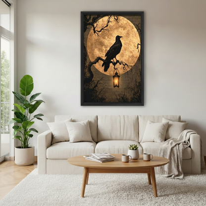 Gothic Raven and Moon Canvas Wall Art | Framed & Unframed l5049