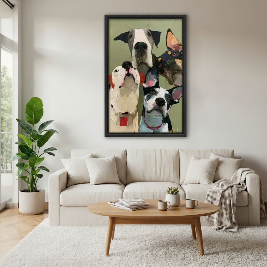 Four Curious Dogs Canvas Wall Art L6526