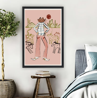 Giraffe Cowboy in Desert Retro Western Wall Art| Liberty Signs #L892