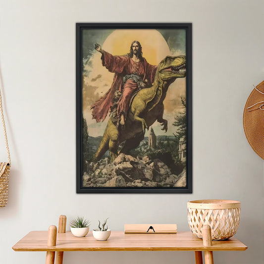 Jesus Riding a Dinosaur Funny Meme Art Print|Liberty Signs #L392