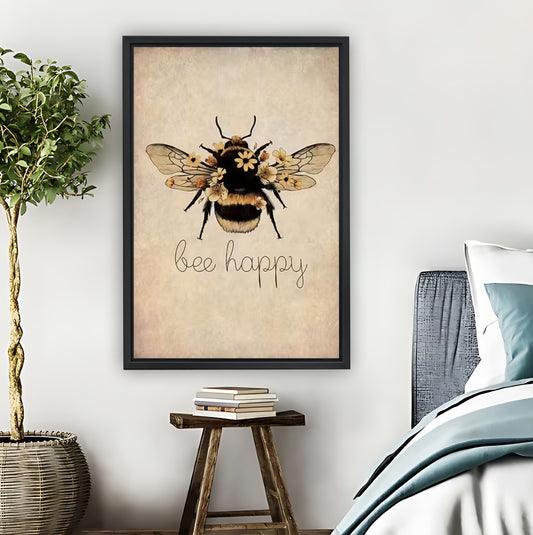 Vintage "Bee Happy" Floral Bee Art Print| Liberty Signs #L1543