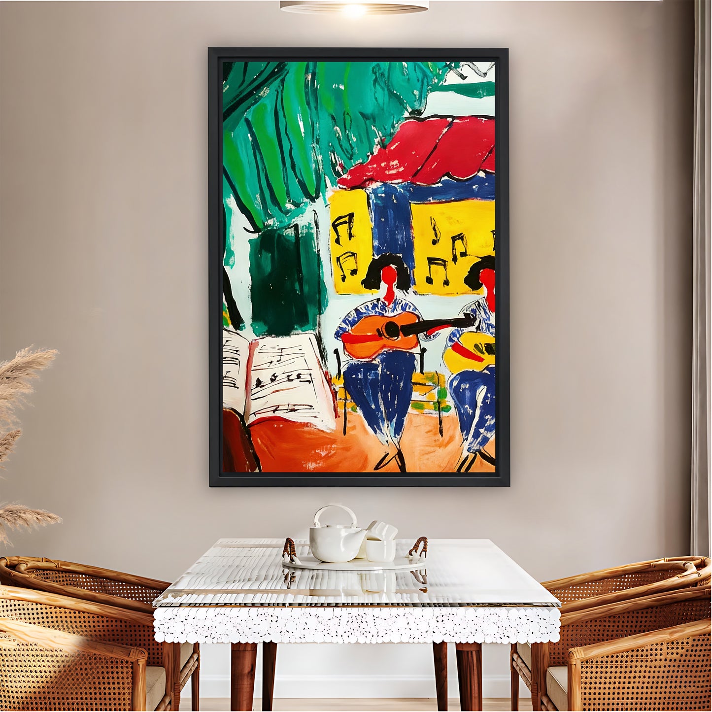 Tropical Guitar Players in Courtyard Vibrant Wall Art| Liberty Signs #L1518