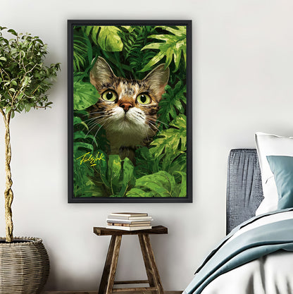 Cute Cat Hiding in Leaves Art Print|Liberty Signs #L804