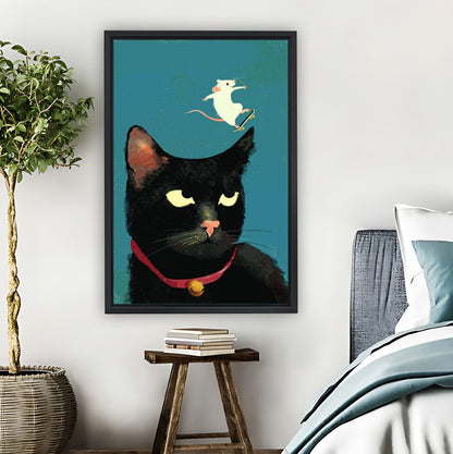 Black Cat with Mouse on Head Funny Wall Art Print|Liberty Signs #L864