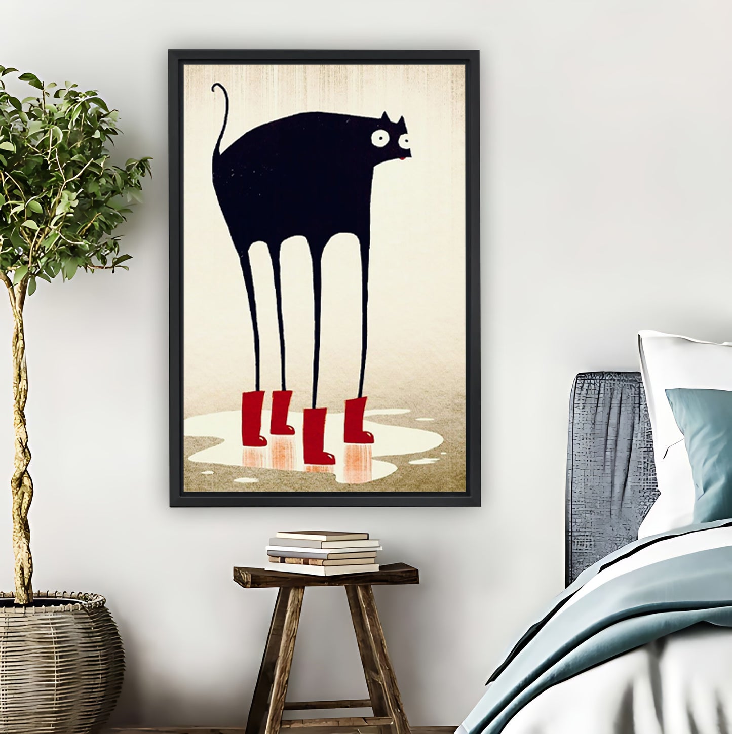 Black Cat in Red Rain Boots Minimalist |Liberty Signs #L846