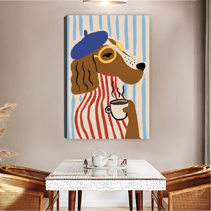 Stylish Dog with Beret & Coffee Cup Retro Wall Art Print|Liberty Signs #L828
