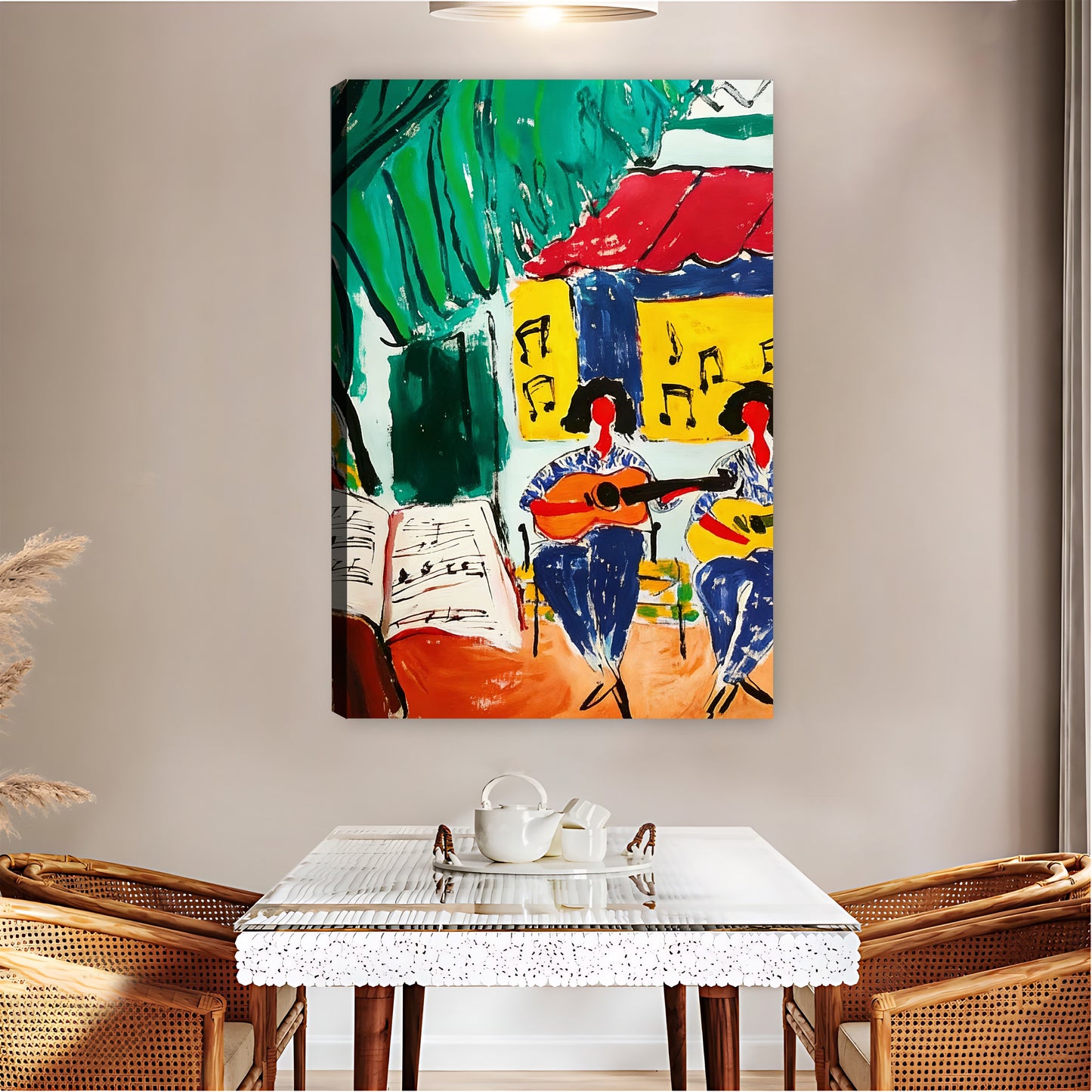 Tropical Guitar Players in Courtyard Vibrant Wall Art| Liberty Signs #L1518