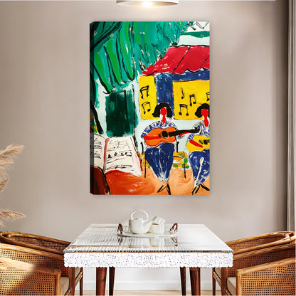 Tropical Guitar Players in Courtyard Vibrant Wall Art| Liberty Signs #L1518
