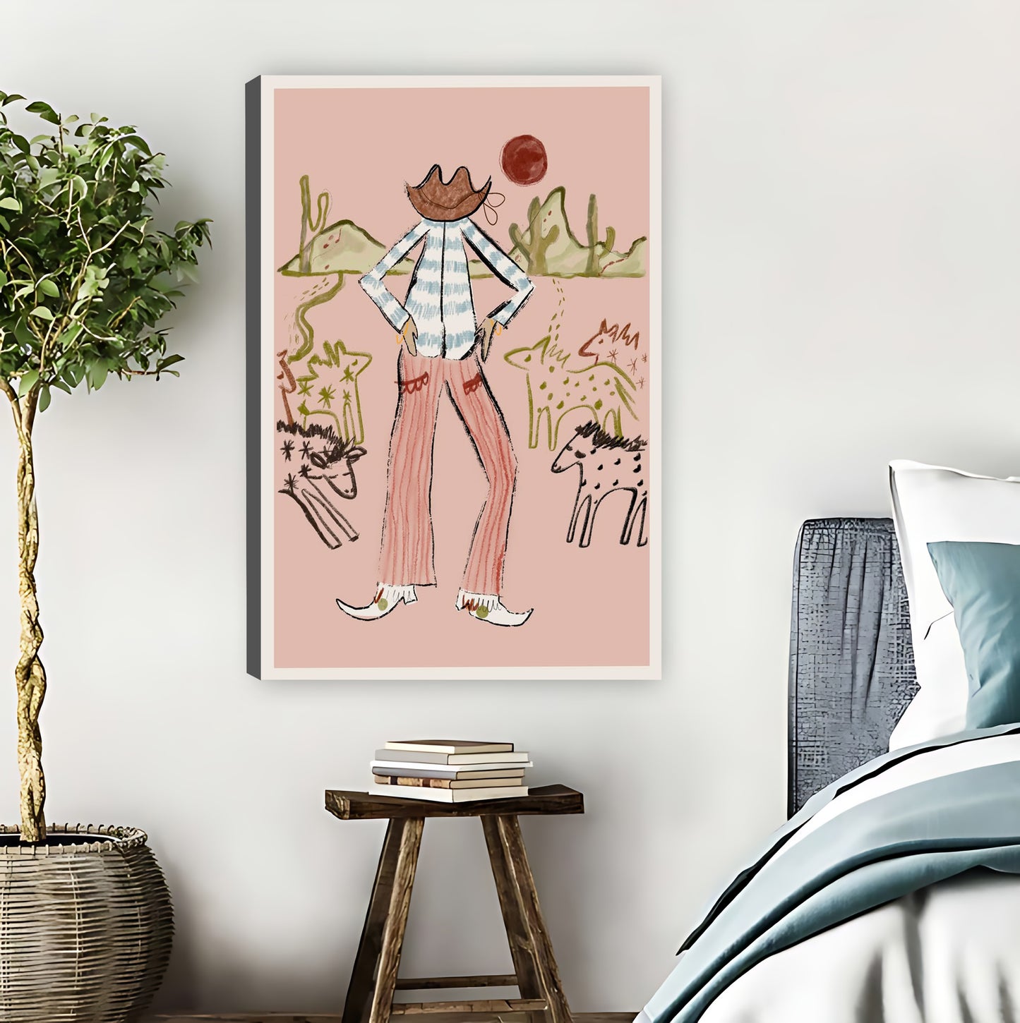Giraffe Cowboy in Desert Retro Western Wall Art| Liberty Signs #L892