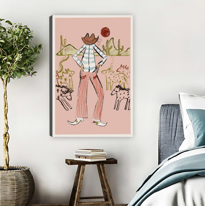 Giraffe Cowboy in Desert Retro Western Wall Art| Liberty Signs #L892