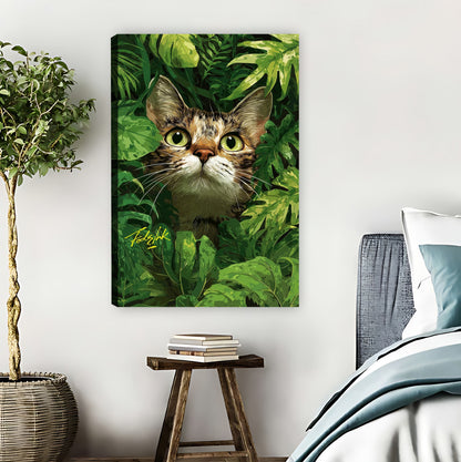 Cute Cat Hiding in Leaves Art Print|Liberty Signs #L804