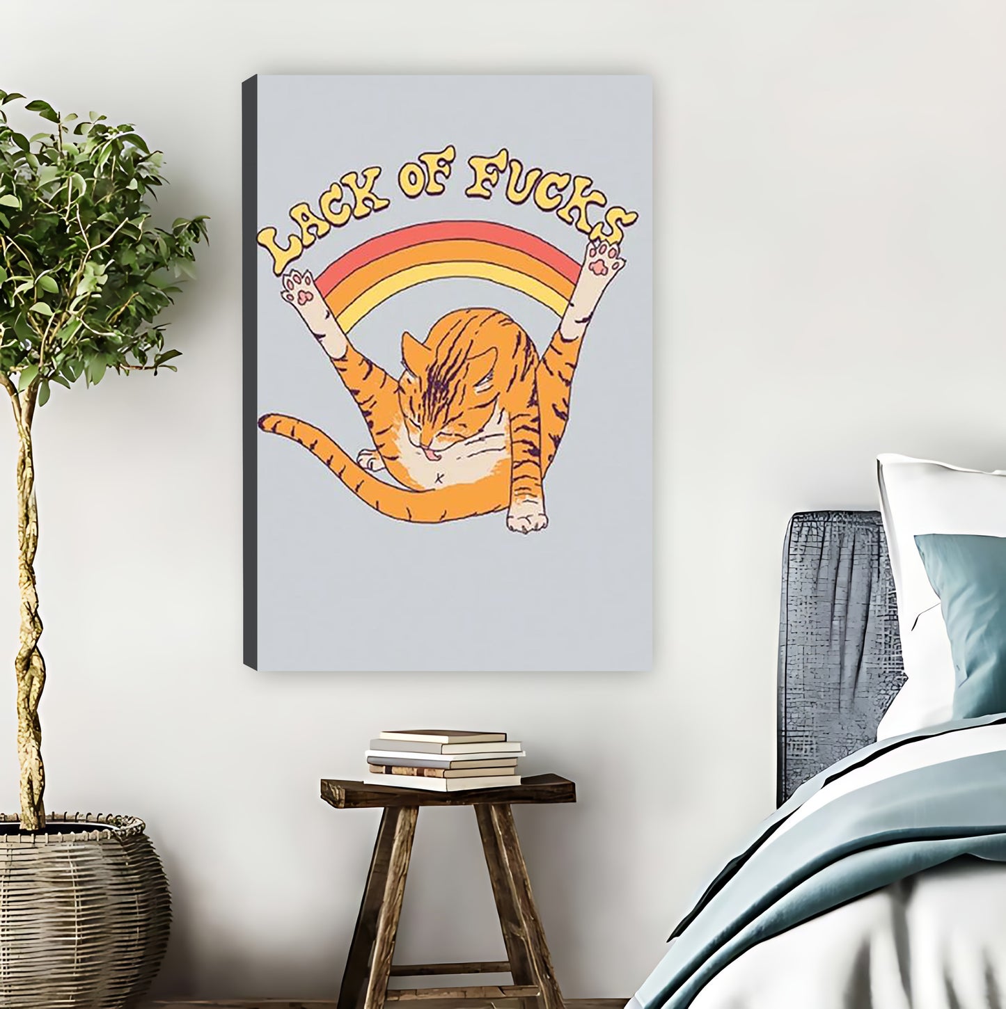 "Lack of Fucks" Cat with Rainbow Funny Sassy Wall Art|Liberty Signs #L879