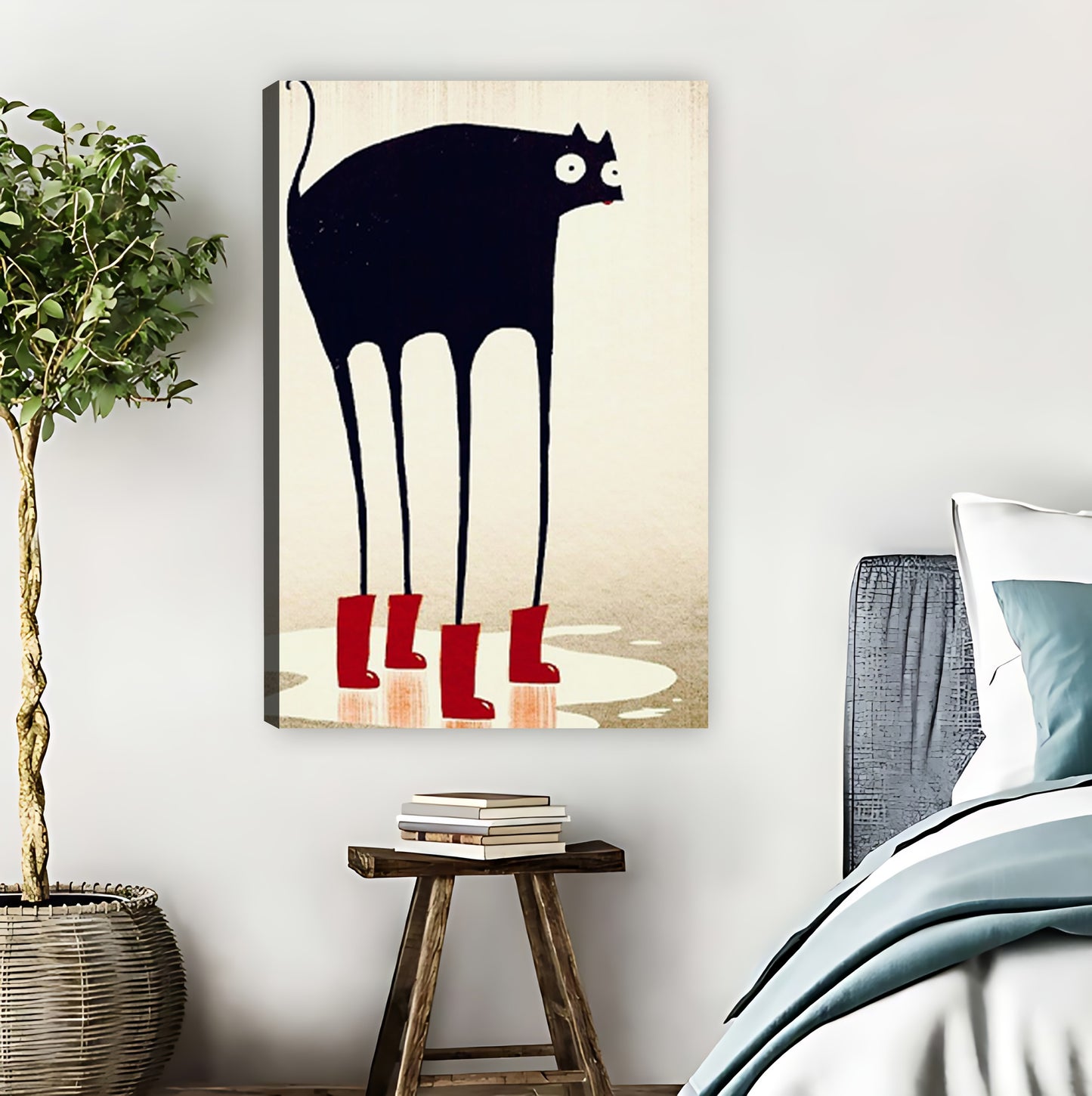 Black Cat in Red Rain Boots Minimalist |Liberty Signs #L846