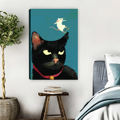 Black Cat with Mouse on Head Funny Wall Art Print|Liberty Signs #L864