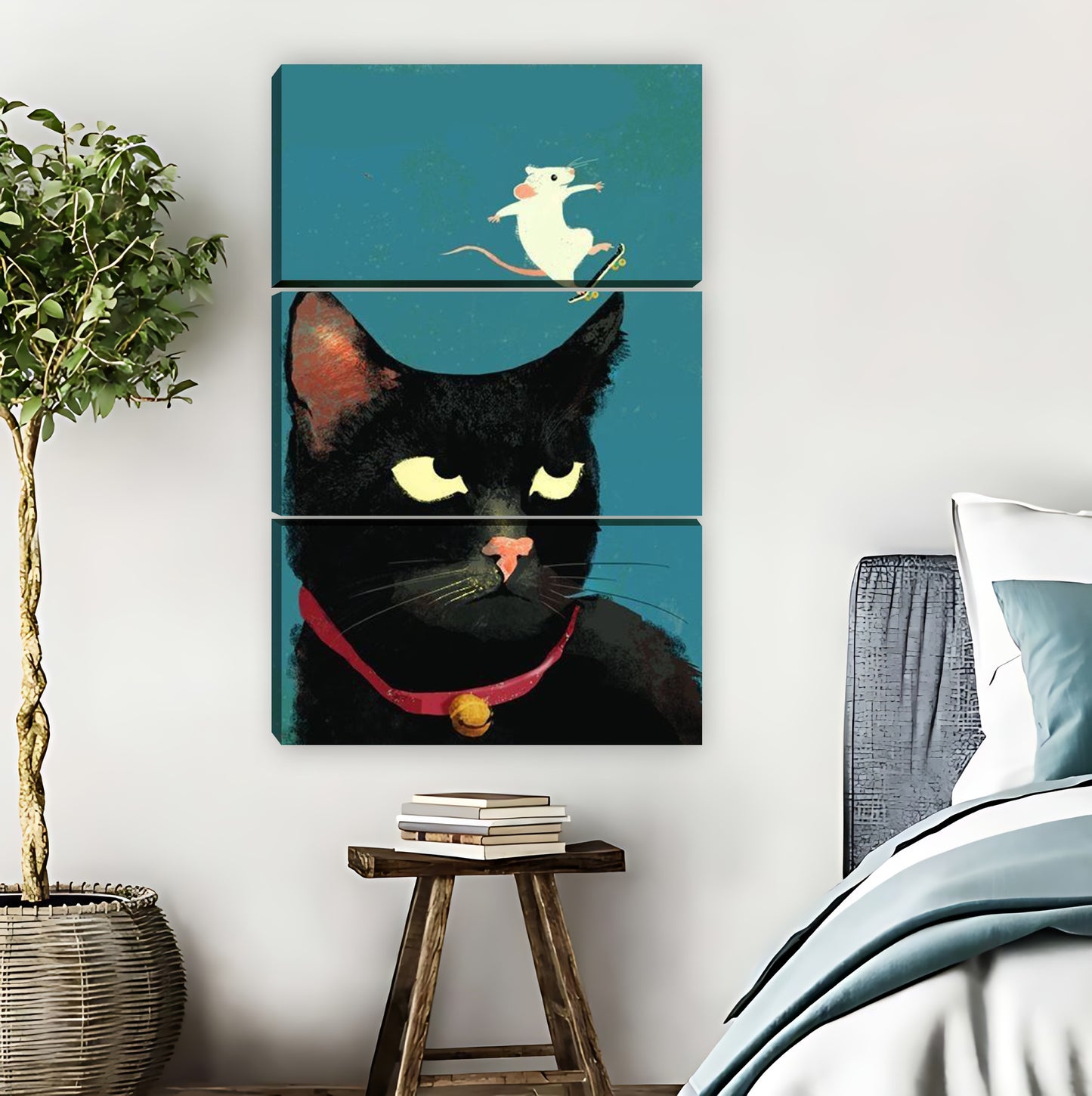 Black Cat with Mouse on Head Funny Wall Art Print|Liberty Signs #L864