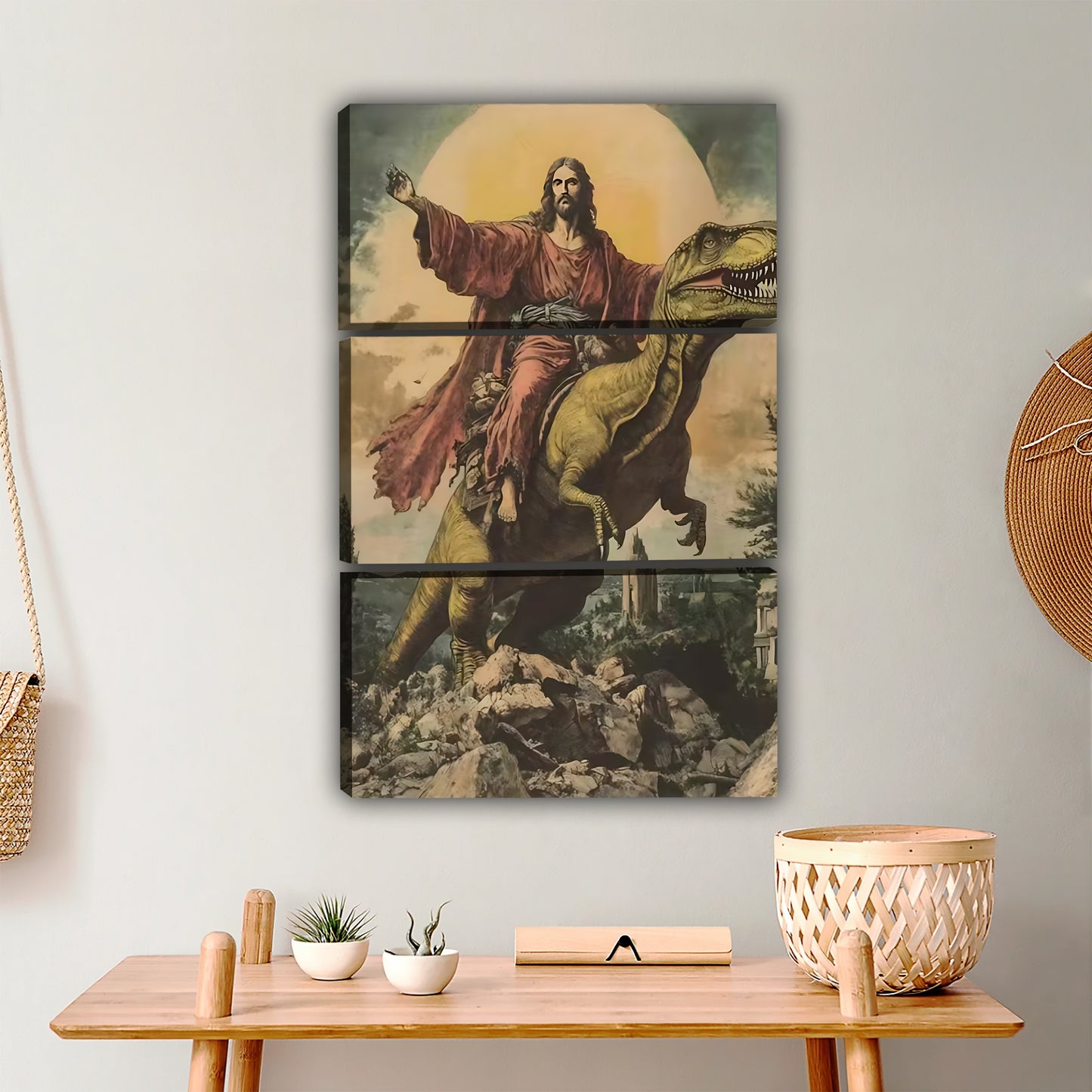 Jesus Riding a Dinosaur Funny Meme Art Print|Liberty Signs #L392