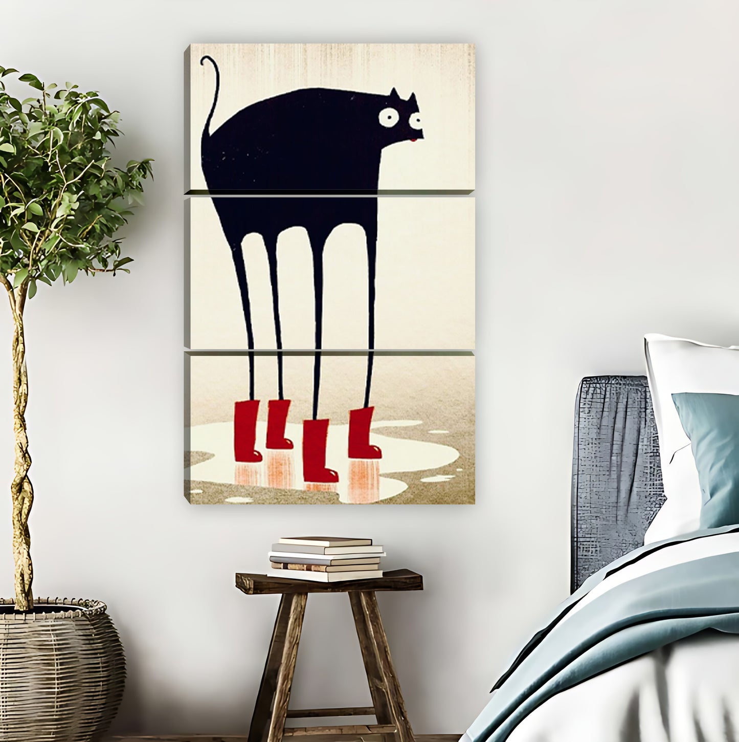 Black Cat in Red Rain Boots Minimalist |Liberty Signs #L846