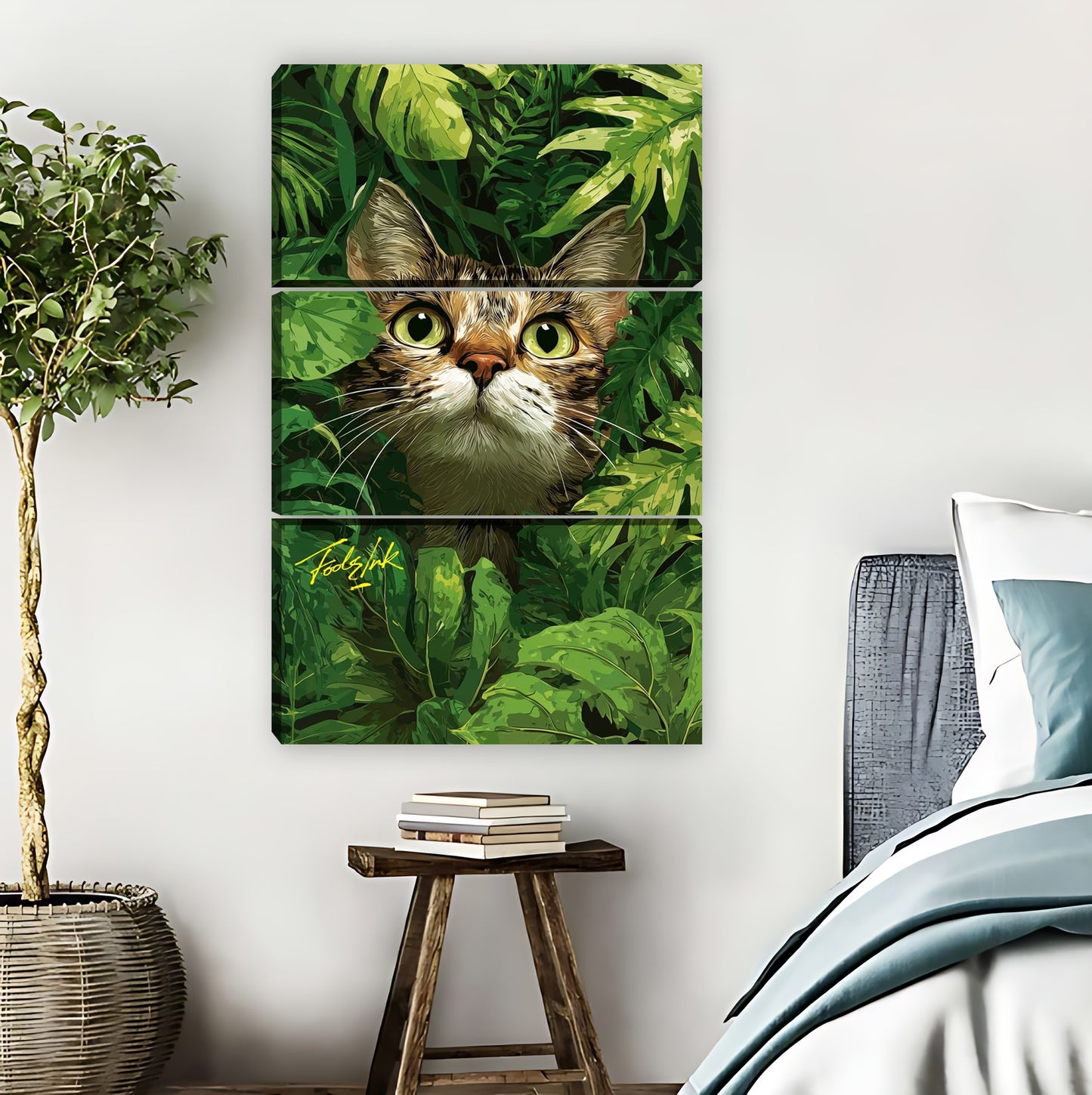 Cute Cat Hiding in Leaves Art Print|Liberty Signs #L804