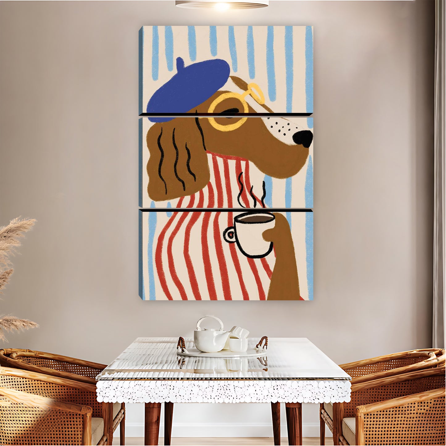 Stylish Dog with Beret & Coffee Cup Retro Wall Art Print|Liberty Signs #L828
